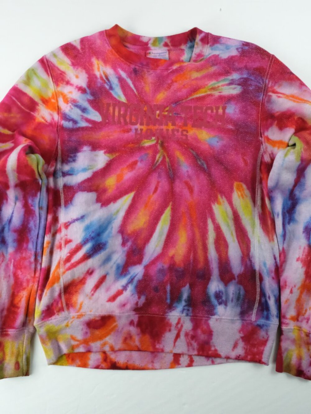 Champion Reverse Weave Sweatshirt Men Small Virginia Tech Hookies Tie Dye VT